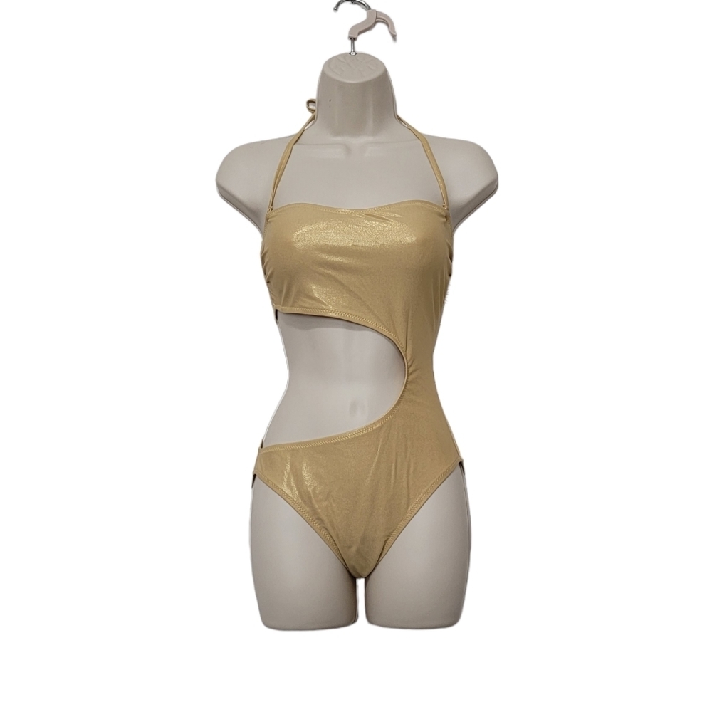 Kaanda‎ Beach Life Gold Cut Out One Piece Swimsuit Women's Size 8 NWT